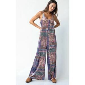 Natural Life Josie Velvet Jumpsuit Romper Patch Work Velvet Boho Hippie Medium